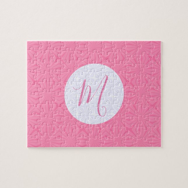 Light Pink Squiggly Squares Personalized Initial  Jigsaw Puzzle (Horizontal)