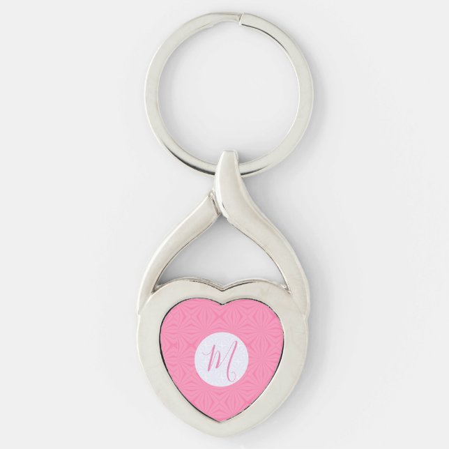 Light Pink Squiggly Squares Personalized Initial Keychain (Front)