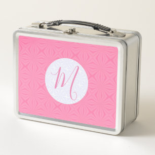 Light Pink Squiggly Squares Personalized Initial Metal Lunch Box