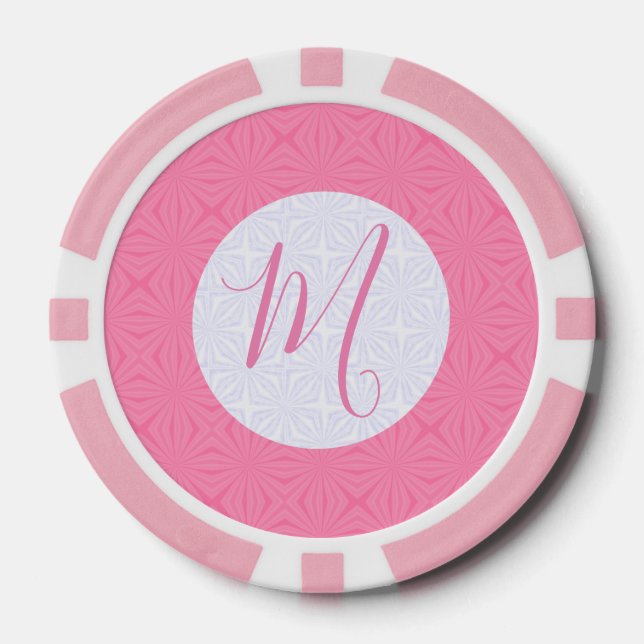 Light Pink Squiggly Squares Personalized Initial Poker Chips (Front)