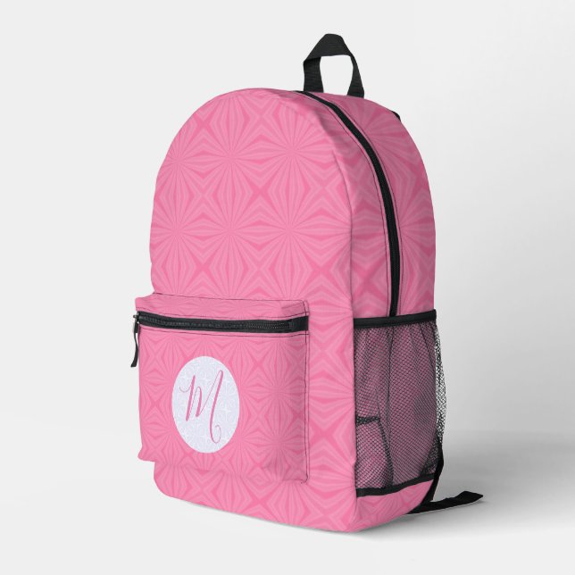 Light Pink Squiggly Squares Personalized Initial Printed Backpack (Back Corner Right)