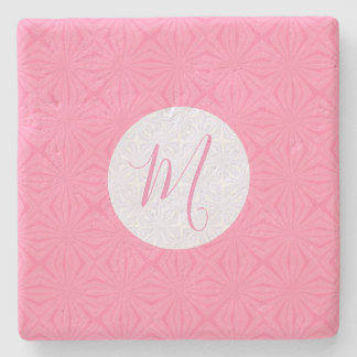 Light Pink Squiggly Squares Personalized Initial Stone Coaster