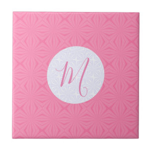 Light Pink Squiggly Squares Personalized Initial  Tile