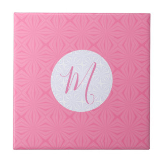 Light Pink Squiggly Squares Personalized Initial Tile