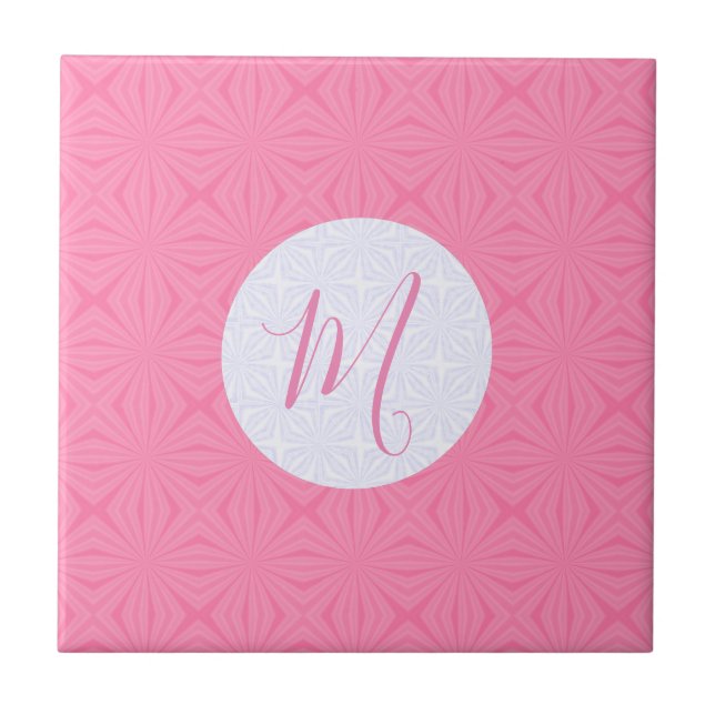 Light Pink Squiggly Squares Personalized Initial  Tile (Front)