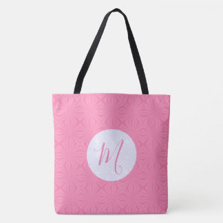 Light Pink Squiggly Squares Personalized Initial  Tote Bag