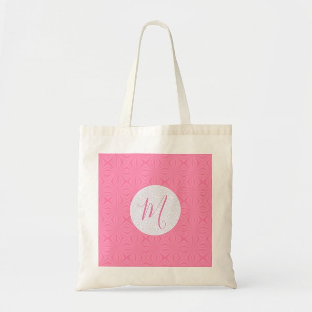 Light Pink Squiggly Squares Personalized Initial Tote Bag (Front)