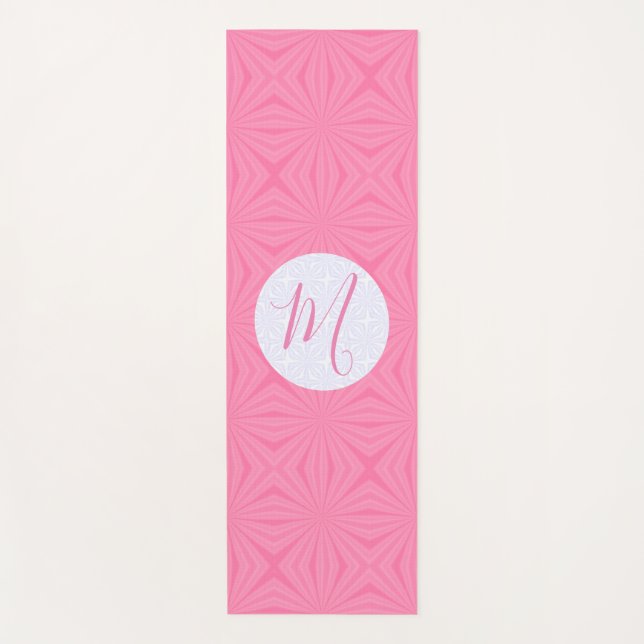 Light Pink Squiggly Squares Personalized Initial  Yoga Mat (Front)