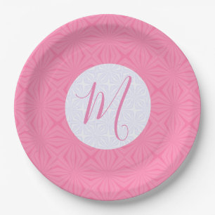 Light Pink Squiggly Squares Personalized Party Paper Plate