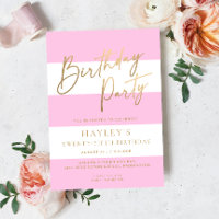Light Pink Stripe Gold Birthday