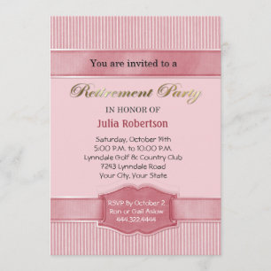 Light Pink Stripe Retirement Party Invitations