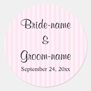 Light Pink Stripes Wedding Classic Round Sticker
