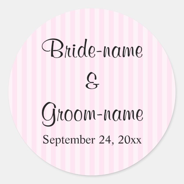 Light Pink Stripes Wedding Classic Round Sticker (Front)