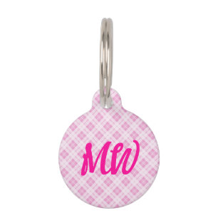 Light pink tartan Christmas pattern Monogram Pet Tag