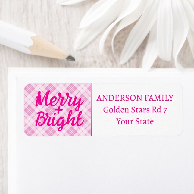 Light pink tartan Merry Bright Christmas holidays (Insitu)