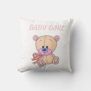 Light Pink Teddy Bear Throw Pillow