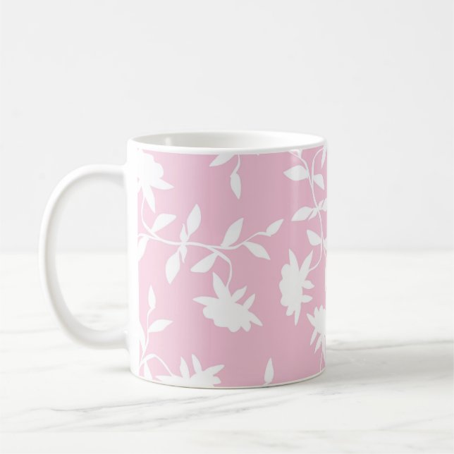 Light Pink Tropical Floral Pattern Coffee Mug (Left)