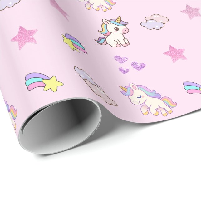 Light Pink Unicorn Birthday Wrapping Paper (Roll Corner)