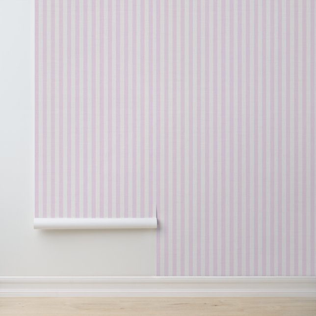 Light Pink Vertical Stripes Linen Texture Coastal Wallpaper (Application)