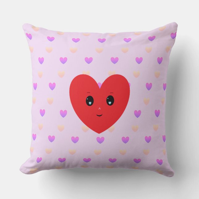 Light Pink & Violet Heart Pattern Throw Pillow (Front)