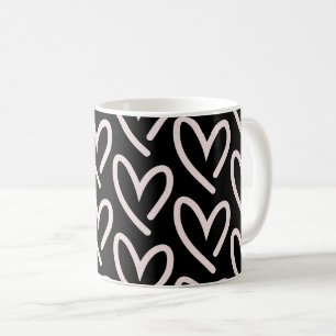 Light Pink W/ Black Background Hearts of Hearts Coffee Mug