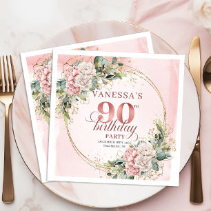 Light Pink Watercolor Flowers 90th Birthday Party  Napkin