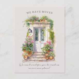 Light pink Watercolor Front Door new address  Announcement Postcard