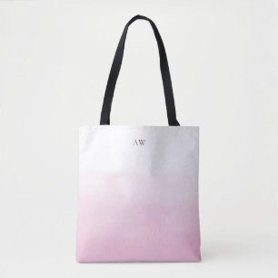 Light Pink Watercolor Ombre Modern Monogram Tote Bag