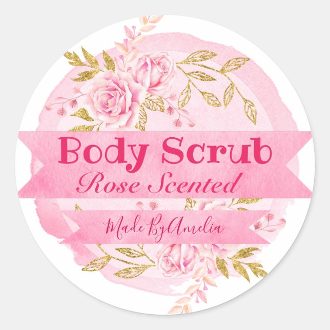 Light Pink Watercolor Rose Body Scrub Labels (Front)