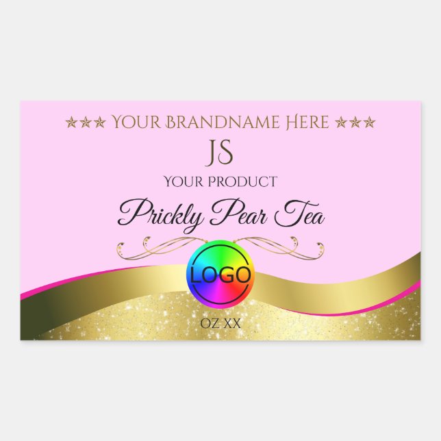 Light Pink Wavy Gold Logo Monogram Product Label (Front)