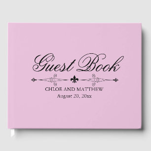 Light Pink Wedding Guest Book, Black Text, Custom Book