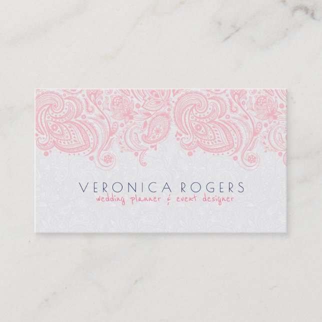 Light Pink & White Floral Paisley Lace Business Card (Front)