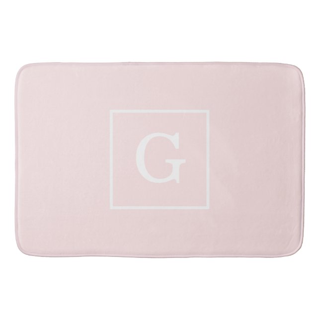 Light Pink White Framed Initial Monogram Bath Mat (Front)