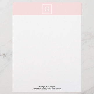 Light Pink White Framed Initial Monogram Letterhead