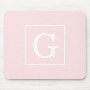 Light Pink White Framed Initial Monogram Mouse Pad