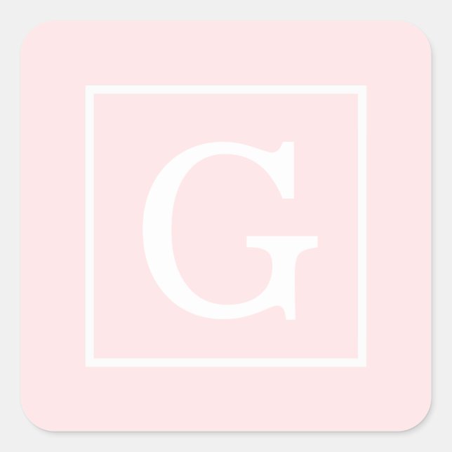 Light Pink White Framed Initial Monogram Square Sticker (Front)