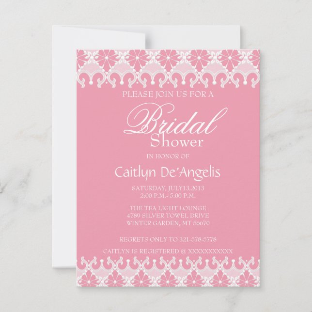 Light Pink & White Lace Bridal Shower Invitation (Front)