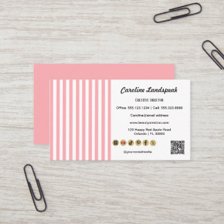Light Pink White Stripes QR Code Social Media Icon Business Card