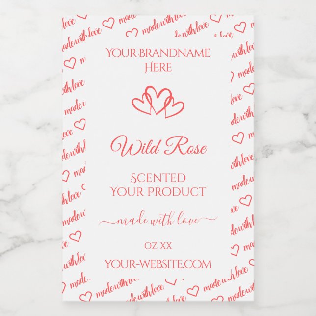 Light Pink White Words Cloud Product Labels Hearts (Single Label)