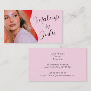 Light Pink with Black Script Photo Makeup Business Card