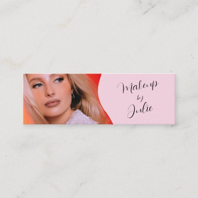 Light Pink with Black Script Photo Makeup Mini Business Card (Front)