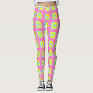 Light pink with lemon and blue sports ladies cute leggings