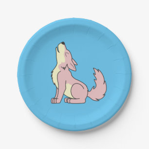 Light Pink Wolf Pup Howling Paper Plate