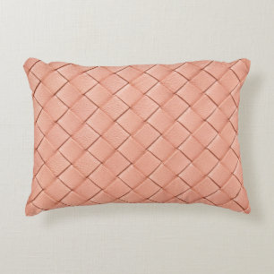 Light pink woven leather texture accent pillow