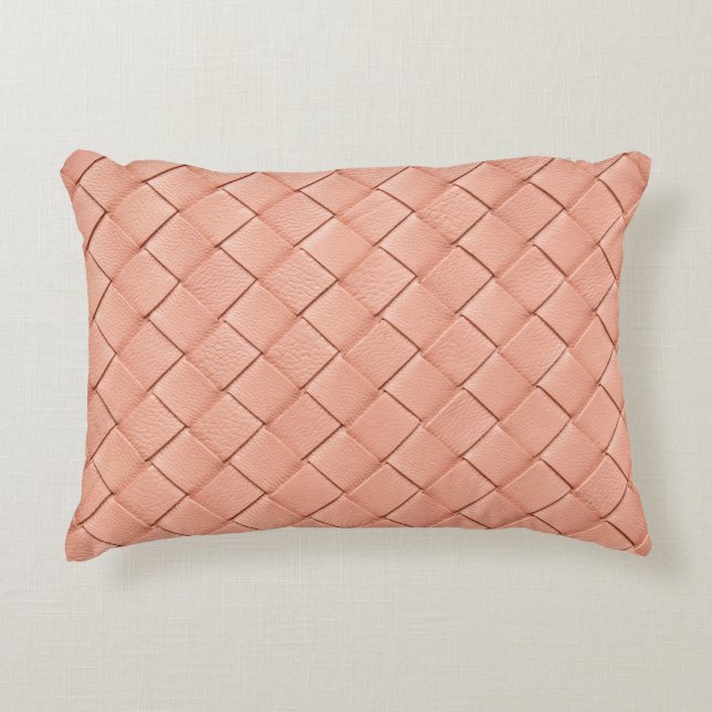 Light pink woven leather texture accent pillow (Front)