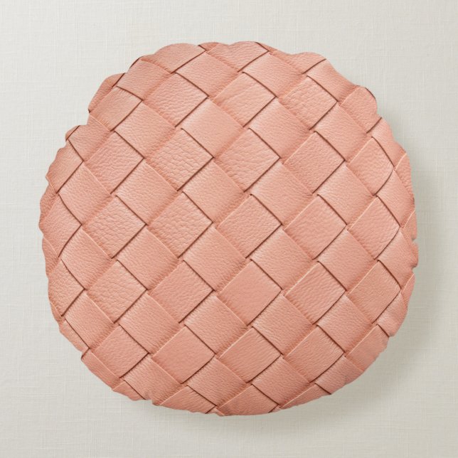 Light pink woven leather texture round pillow (Front)