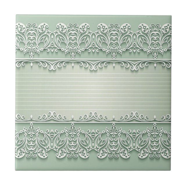 Light Pistachio Lace Look Ceramic Tile (Front)