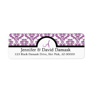 Light Plum Damask Wedding Monogram Address Labels