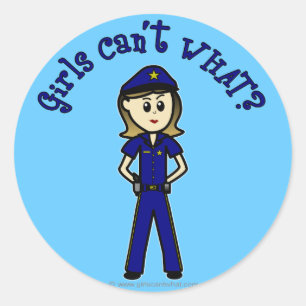 Light Police Officer Girl Classic Round Sticker