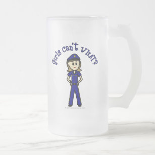 Light Police Officer Girl Frosted Glass Beer Mug
